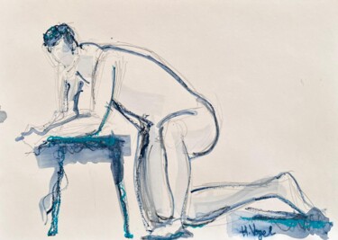 Dibujo titulada "Gorkem à genoux" por Helene Vogel, Obra de arte original, Carbón