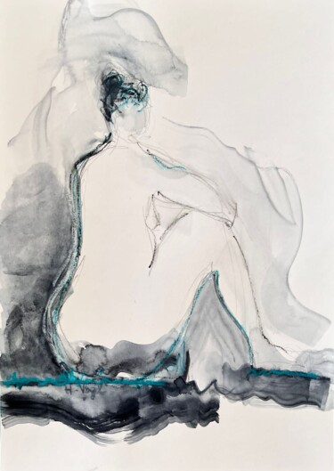 Drawing titled "Clarinha assise de…" by Helene Vogel, Original Artwork, Charcoal