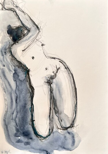 Dessin intitulée "Marilou à genoux br…" par Helene Vogel, Œuvre d'art originale, Fusain