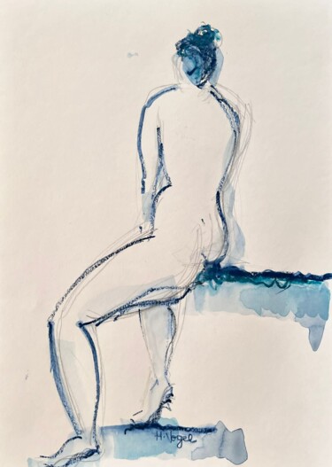 Desenho intitulada "Marilou assise de p…" por Helene Vogel, Obras de arte originais, Carvão