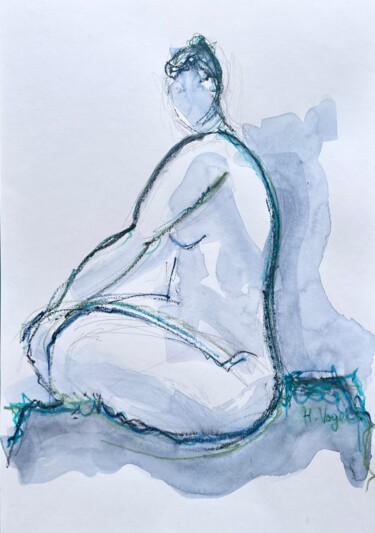 Dessin intitulée "Clarinha assise maj…" par Helene Vogel, Œuvre d'art originale, Fusain