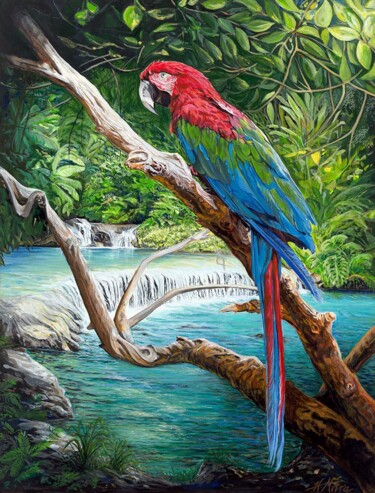 제목이 "The Scarlet Macaw"인 미술작품 Helen Mitra로, 원작, 아크릴