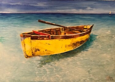 Pittura intitolato "Yellow boat" da Helga Balaban, Opera d'arte originale, Olio
