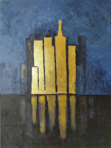 Painting titled "Cityscape No.4 Gold…" by Helga G, Original Artwork, Acrylic