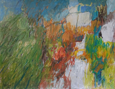 Malerei mit dem Titel "Landscape Field Edge" von Helge Hensel, Original-Kunstwerk, Acryl