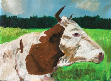 Peinture intitulée "Vache (commande)" par Frédérique Cretin (Fé), Œuvre d'art originale, Huile