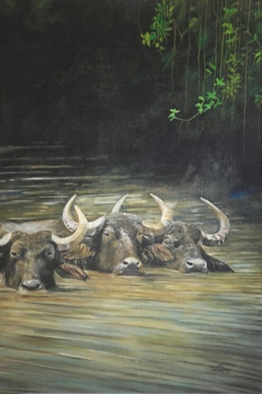 Pittura intitolato "Wading Through Mudd…" da Hemantha Warakapitiya, Opera d'arte originale, Acrilico Montato su Telaio per b…