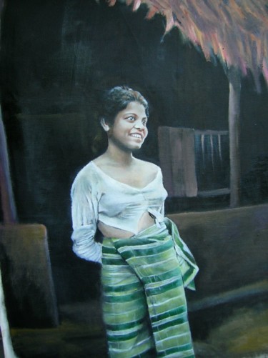 Painting titled "Suppressed Surprise" by Hemantha Warakapitiya, Original Artwork, Acrylic Mounted on Wood Stretcher frame