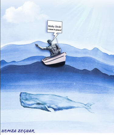 Collages intitolato "Save the Whales" da Hemza Zeghar, Opera d'arte originale, Collages