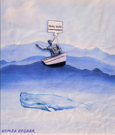 Collages intitolato "Moby Dick! I Came i…" da Hemza Zeghar, Opera d'arte originale, Collages