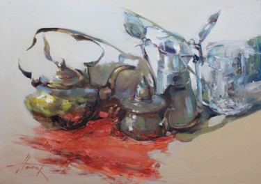 Pittura intitolato "Still life with ket…" da Henadzy Havartsou, Opera d'arte originale, Olio Montato su Telaio per barella i…