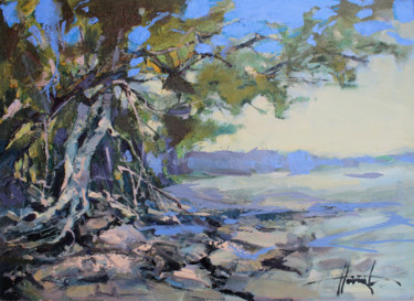 Painting titled "At the seashore" by Henadzy Havartsou, Original Artwork, Oil Mounted on Wood Stretcher frame