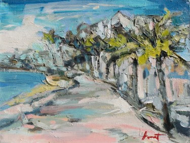 Painting titled "Promenade des Angla…" by Henadzy Havartsou, Original Artwork, Oil Mounted on Wood Stretcher frame