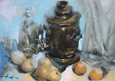 Painting titled "Still life with a s…" by Henadzy Havartsou, Original Artwork, Oil Mounted on Wood Stretcher frame