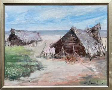 Картина под названием "Fisherman's hut" - Henadzy Havartsou, Подлинное произведение искусства, Масло Установлен на Деревянна…