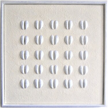 Painting titled "White mussel compos…" by Henk Broeke, Original Artwork, Acrylic Mounted on Wood Panel