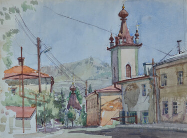 Pittura intitolato "Streets of Alushta.…" da Hennadii Volokitin, Opera d'arte originale, Acquarello