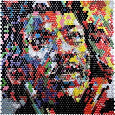 Collages getiteld "Jimi Hendrix - 2022" door Henning Leuschner, Origineel Kunstwerk, Collages Gemonteerd op Metaal