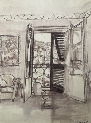 Zeichnungen mit dem Titel "Appartement Port de…" von Hénohut De Zhéry, Original-Kunstwerk, Kohle
