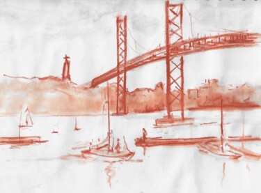 Desenho intitulada "Pont du 25 avril et…" por Hénohut De Zhéry, Obras de arte originais, Giz