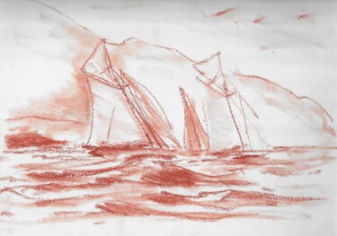 Tekening getiteld "Two gaff cutters an…" door Hénohut De Zhéry, Origineel Kunstwerk, Krijt