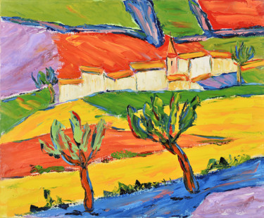 Картина под названием "Hameau en Provence" - Henri Borowski, Подлинное произведение искусства, Масло Установлен на Деревянна…