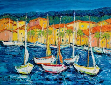 Peinture intitulée "Pointus à Sanary" par Henri Borowski, Œuvre d'art originale, Huile Monté sur Châssis en bois