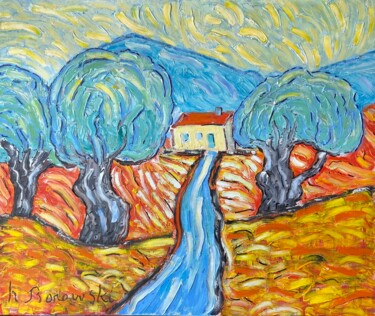 Painting titled "Chemin des oliviers" by Henri Borowski, Original Artwork, Oil