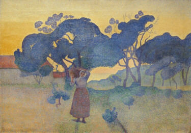 Schilderij getiteld "La ferme, en soirée" door Henri-Edmond Cross, Origineel Kunstwerk, Olie