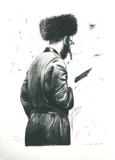 Drawing titled "Rabbin qui prie" by Henri Eisenberg, Original Artwork, Conté