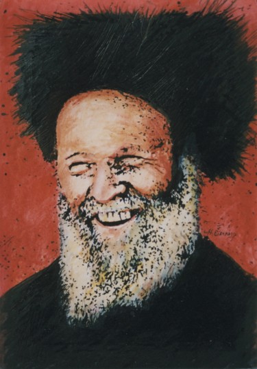 Painting titled "Rabbin qui rit (aqu…" by Henri Eisenberg, Original Artwork, Watercolor Mounted on Cardboard