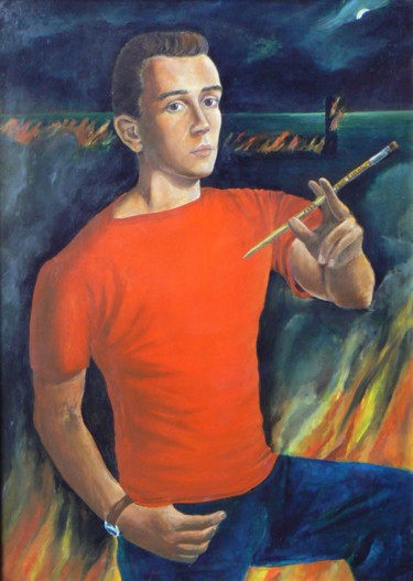 Malarstwo zatytułowany „Autoportrait au pha…” autorstwa Henri Eisenberg, Oryginalna praca, Olej Zamontowany na Inny sztywny…