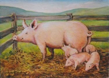 Painting titled "Cochons" by Henri Eisenberg, Original Artwork, Acrylic Mounted on Wood Stretcher frame