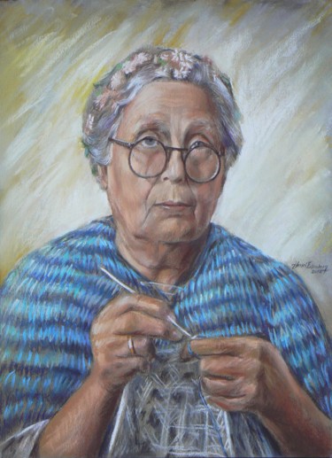 Peinture intitulée "Une grand-mère" par Henri Eisenberg, Œuvre d'art originale, Pastel Monté sur Carton