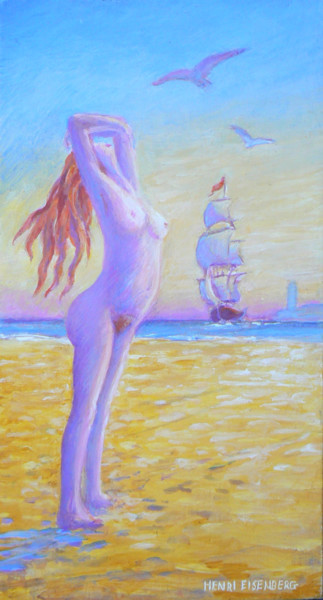 Pittura intitolato "Nu à la plage" da Henri Eisenberg, Opera d'arte originale, Acrilico Montato su Telaio per barella in leg…