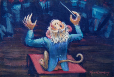 绘画 标题为“Singe chef d'orches…” 由Henri Eisenberg, 原创艺术品, 丙烯 安装在木板上
