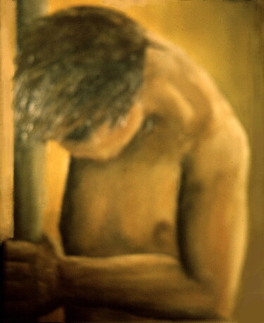Schilderij getiteld "Homme de bronze" door Henri Eisenberg, Origineel Kunstwerk, Olie Gemonteerd op Karton