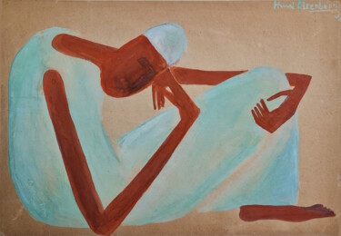 Painting titled "En pensée" by Henri Eisenberg, Original Artwork, Gouache Mounted on Cardboard