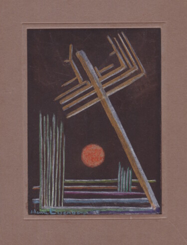 Peinture intitulée "Le Poteau penché" par Henri Eisenberg, Œuvre d'art originale, Pastel