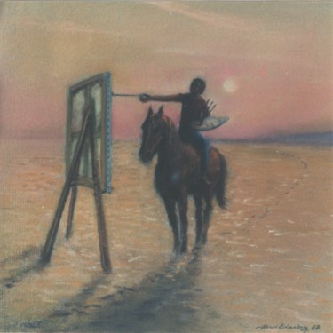 Malerei mit dem Titel "Peintre à Cheval" von Henri Eisenberg, Original-Kunstwerk, Pastell