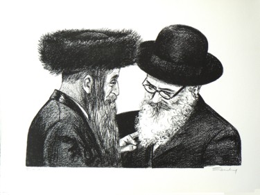 「Deux Rabbins」というタイトルの製版 Henri Eisenbergによって, オリジナルのアートワーク, リソグラフィー