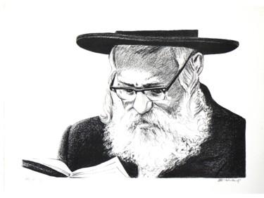 Printmaking titled "Rabbin qui lit" by Henri Eisenberg, Original Artwork, Lithography
