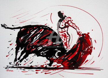 Dibujo titulada "Tauromachie N°3" por Henri Ibara, Obra de arte original, Tinta