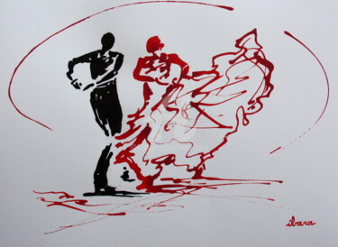 Drawing titled "Flamenco N°3" by Henri Ibara, Original Artwork, Ink