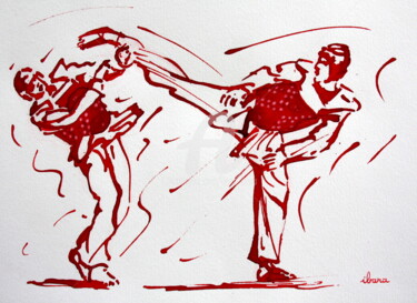 Dibujo titulada "Taekwondo N°1" por Henri Ibara, Obra de arte original, Tinta