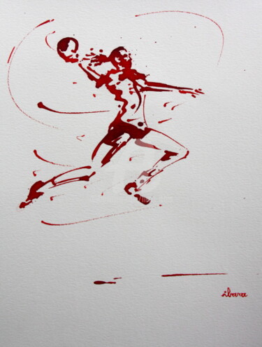 Disegno intitolato "Handball féminin N°5" da Henri Ibara, Opera d'arte originale, Inchiostro