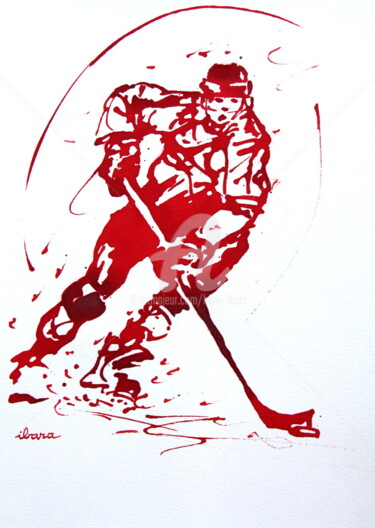 Disegno intitolato "Hockey sur glace N°3" da Henri Ibara, Opera d'arte originale, Inchiostro