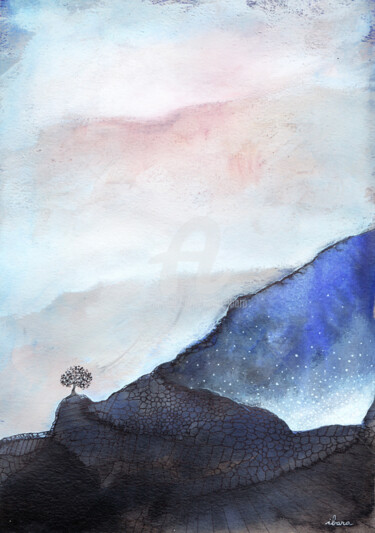 Pintura intitulada "L'arbre de la monta…" por Henri Ibara, Obras de arte originais, Guache