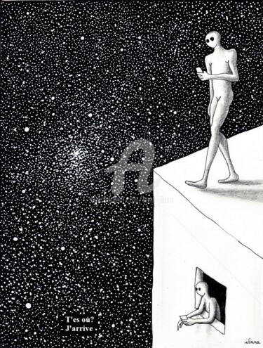 Dibujo titulada "T'es où? J'arrive" por Henri Ibara, Obra de arte original, Lápiz