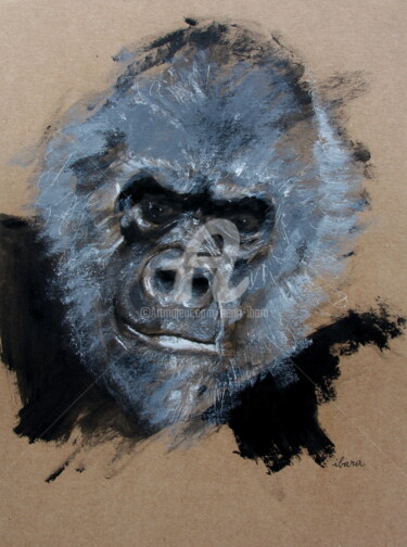 Картина под названием "Tête de gorille" - Henri Ibara, Подлинное произведение искусства, Гуашь
